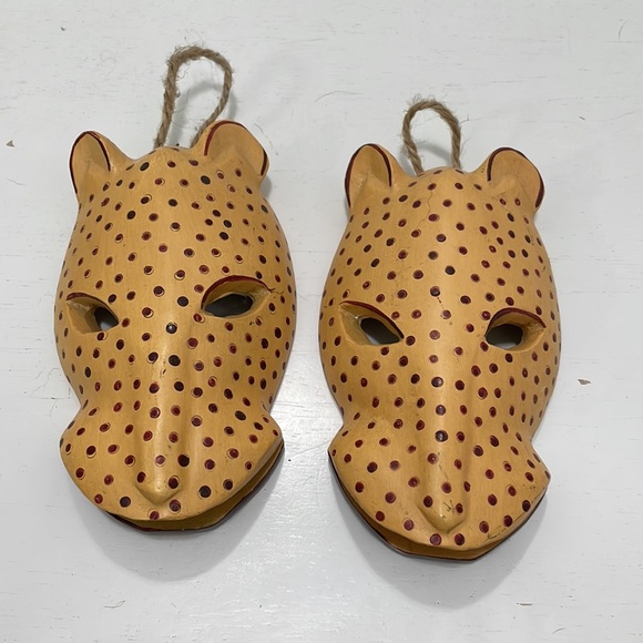 African Masks Wall Hanging Art Hand Carved Safari Décor Set of 8 - Picture 8 of 9